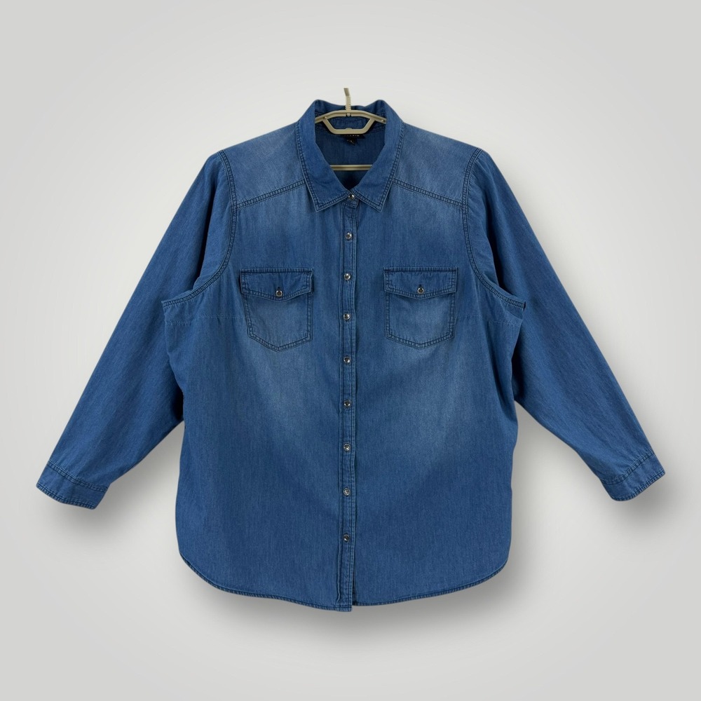 Torrid Chambray Denim Shirt‎ Womens 3 3X Blue Relaxed Button Front